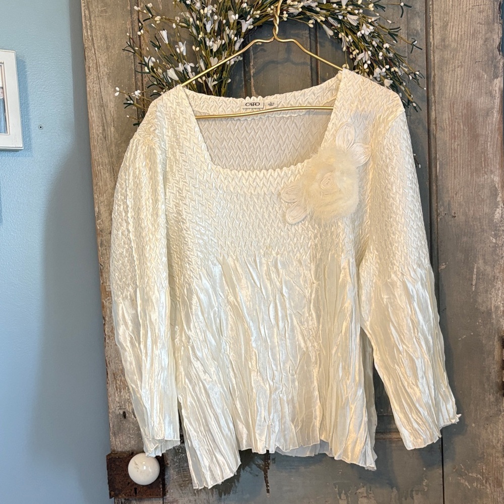 Cato Cream Textured Women's Blouse